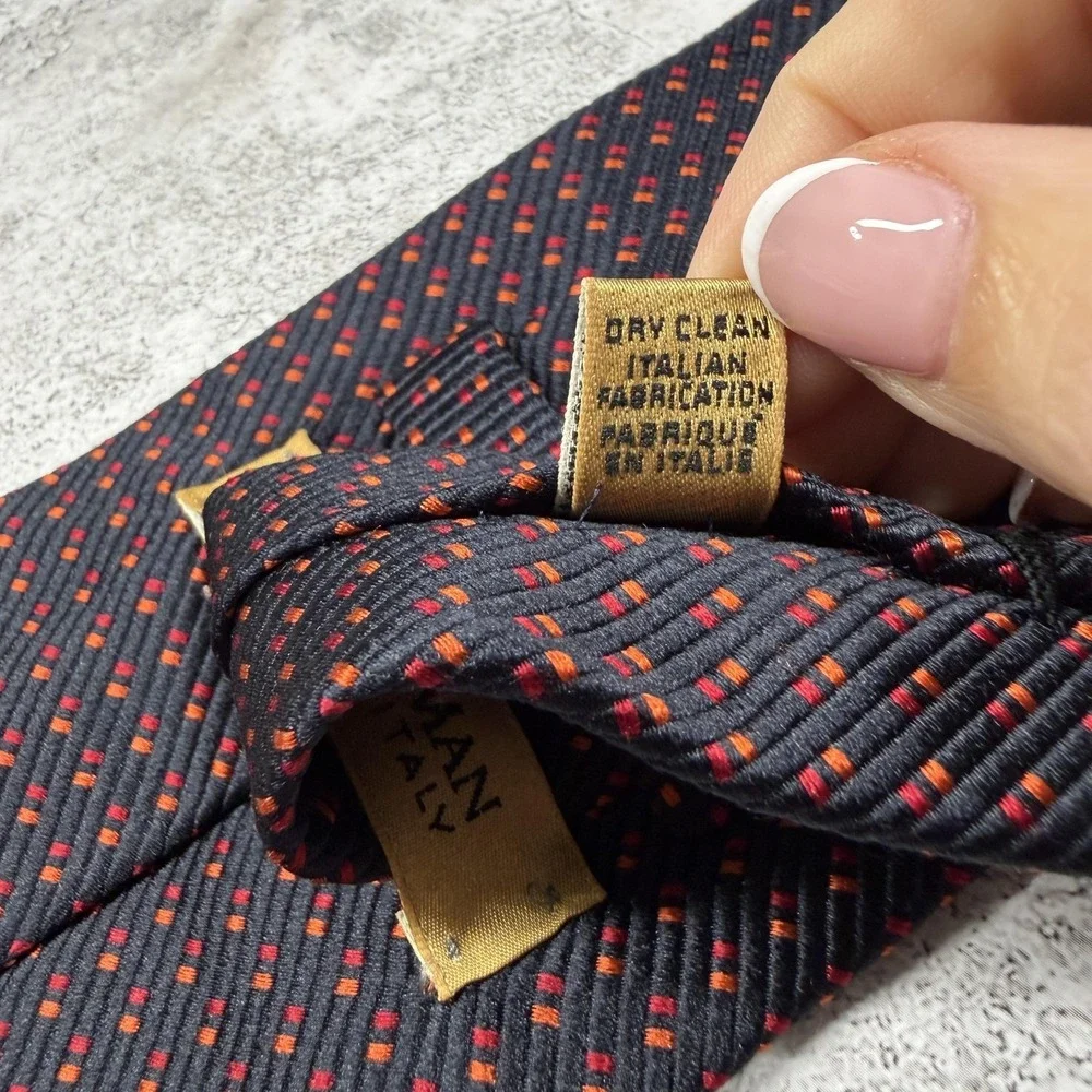 Today's Man Silk Tie Mens One Size Black Geometric Pointed Made In Italy Necktie